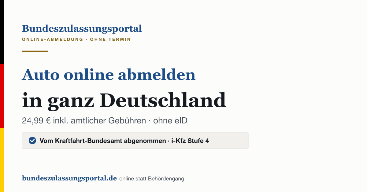 Auto online abmelden in ganz Deutschland: Grafik des Bundes Zulassungsportals, 24,99 € inklusive Gebühren