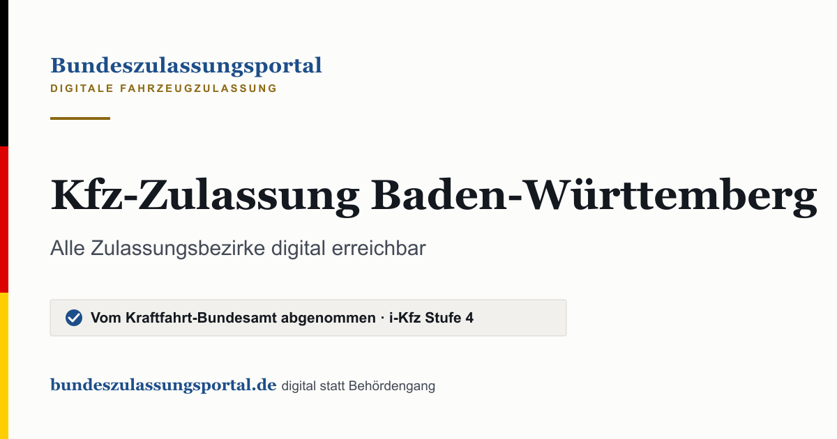 Textgrafik des Bundeszulassungsportals: „Kfz-Zulassung Baden-Württemberg“.