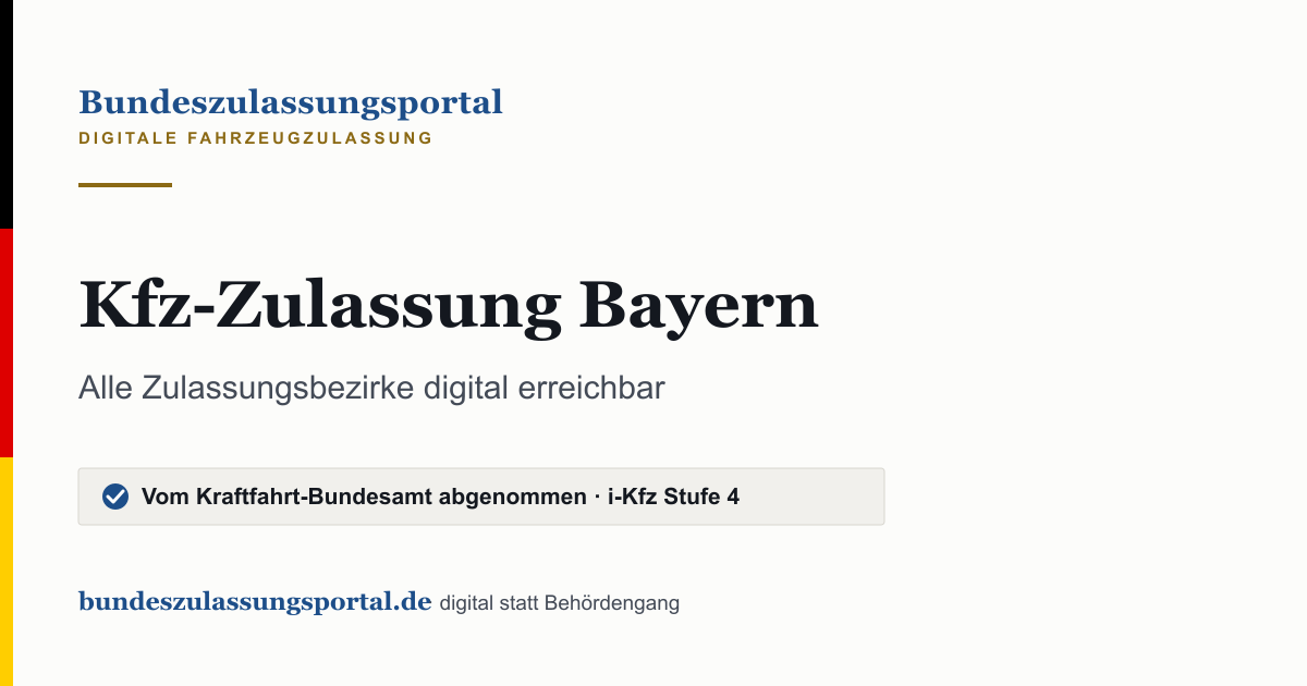 Textgrafik des Bundeszulassungsportals: „Kfz-Zulassung Bayern“.