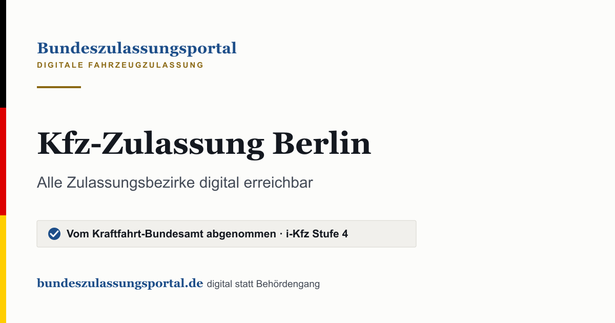 Textgrafik des Bundeszulassungsportals: „Kfz-Zulassung Berlin“.