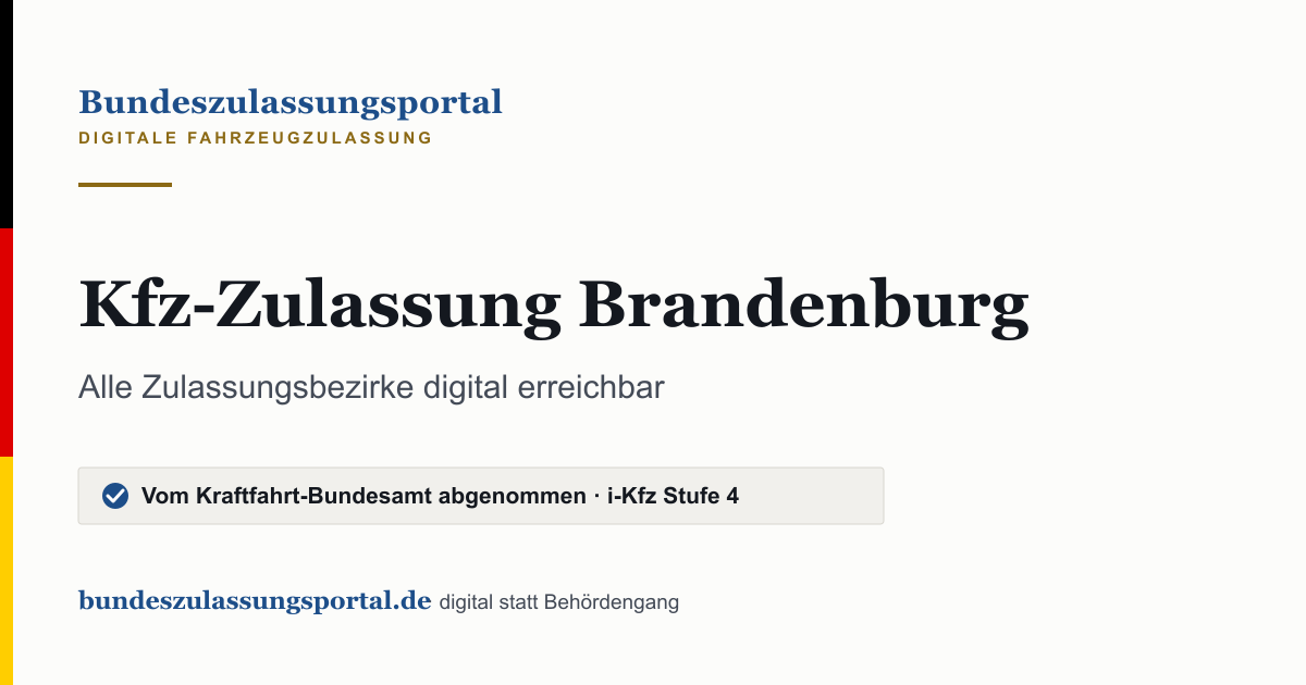 Textgrafik des Bundeszulassungsportals: „Kfz-Zulassung Brandenburg“.