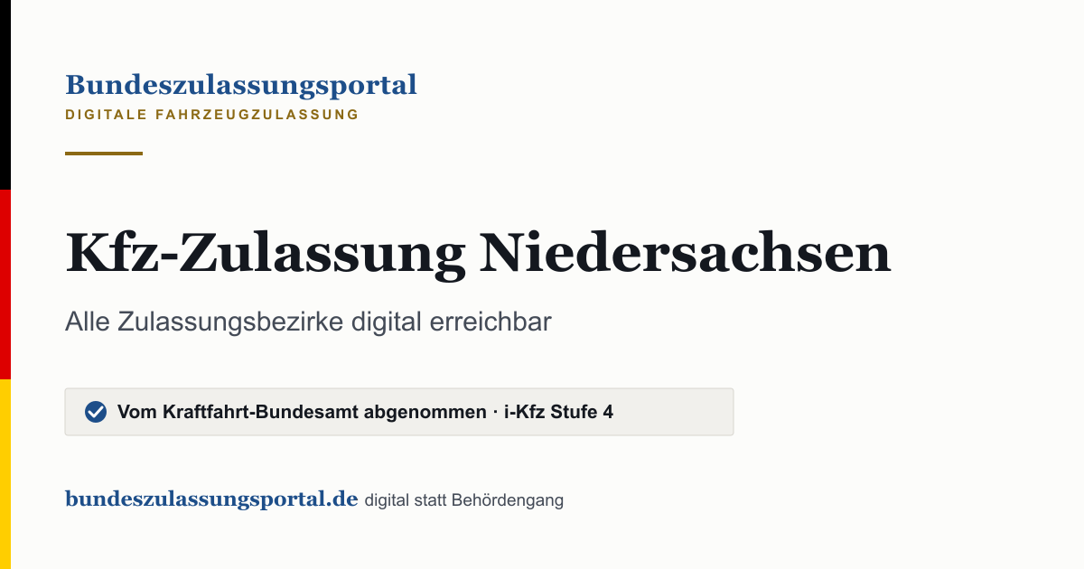 Textgrafik des Bundeszulassungsportals: „Kfz-Zulassung Niedersachsen“.