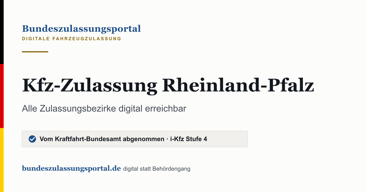 Textgrafik des Bundeszulassungsportals: „Kfz-Zulassung Rheinland-Pfalz“.