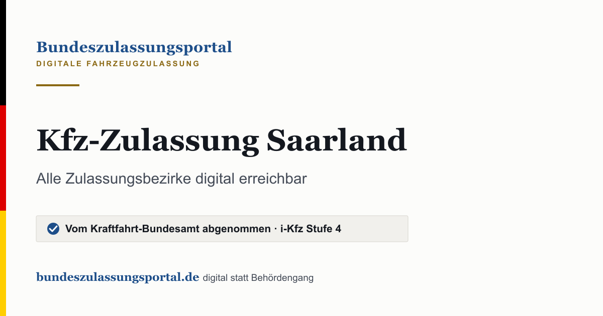 Textgrafik des Bundeszulassungsportals: „Kfz-Zulassung Saarland“.