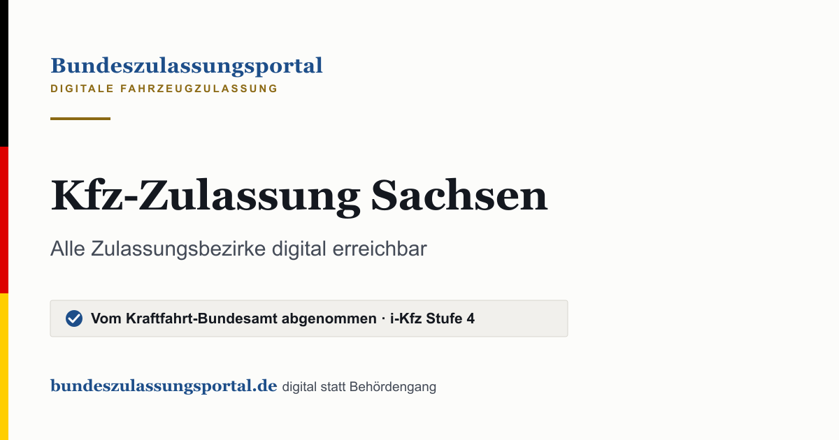 Textgrafik des Bundeszulassungsportals: „Kfz-Zulassung Sachsen“.