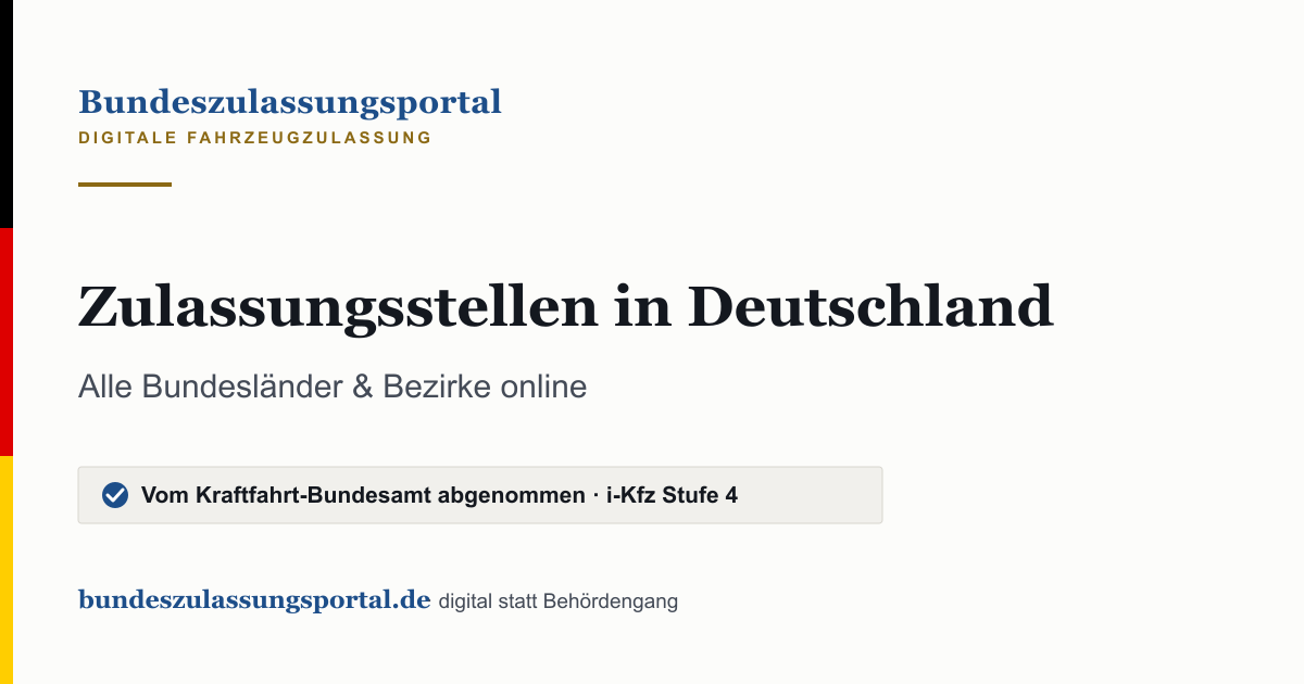Textgrafik des Bundeszulassungsportals: „Zulassungsstellen in Deutschland“.