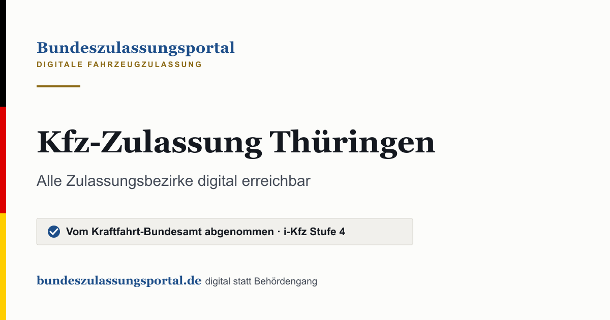 Textgrafik des Bundeszulassungsportals: „Kfz-Zulassung Thüringen“.